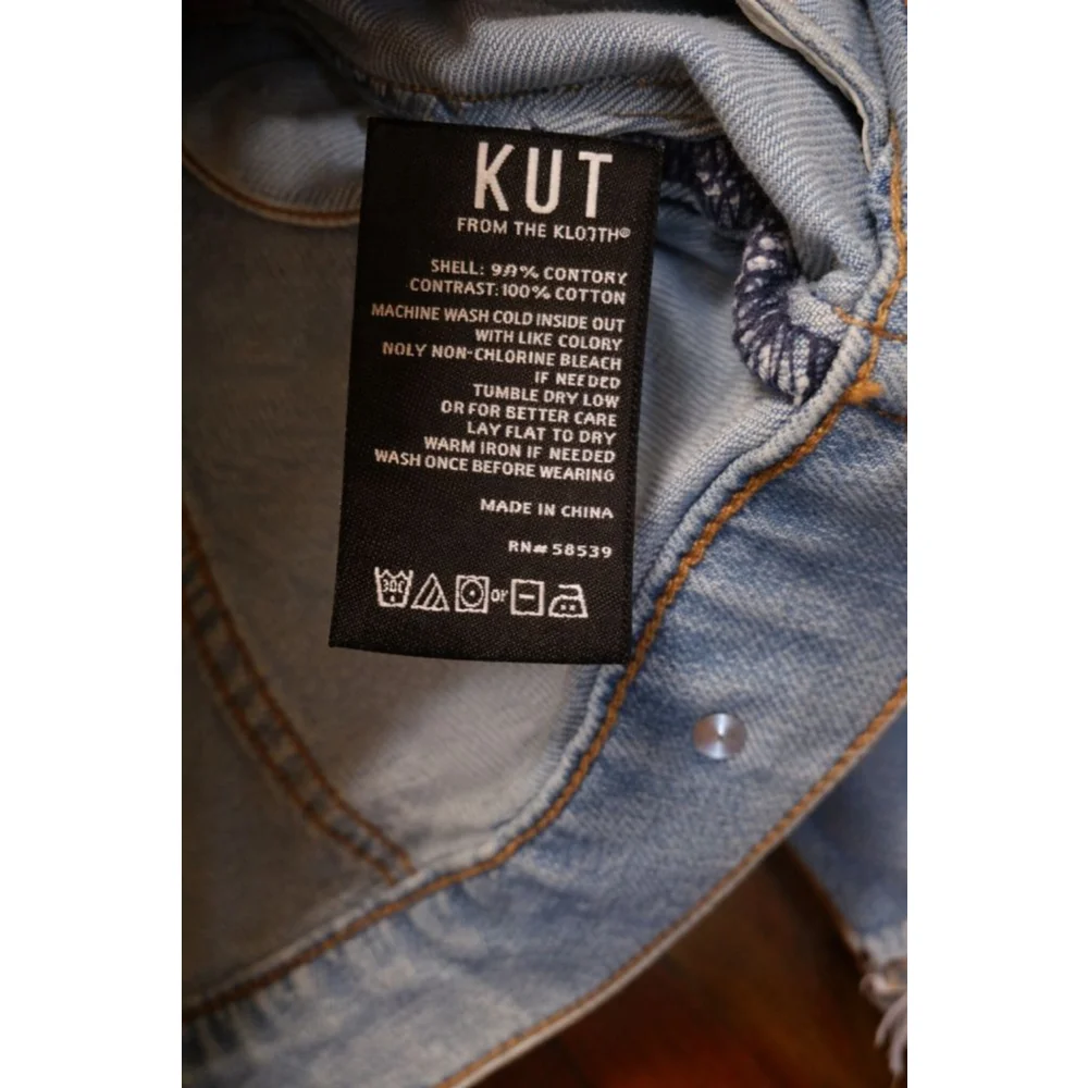 KUT From The Kloth Distressed Denim Jacket Small | Light Wash Stretch Jacket - Picture 5 of 5